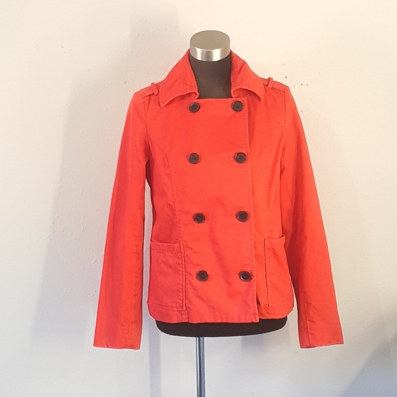 Old Navy Short Pea Jacket Coat Red Black Buttons - Picture 1 of 7